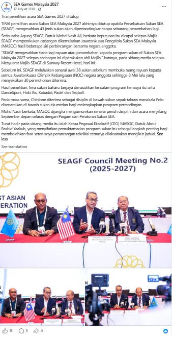 SEA Games Malaysia 2027 (Facebook)